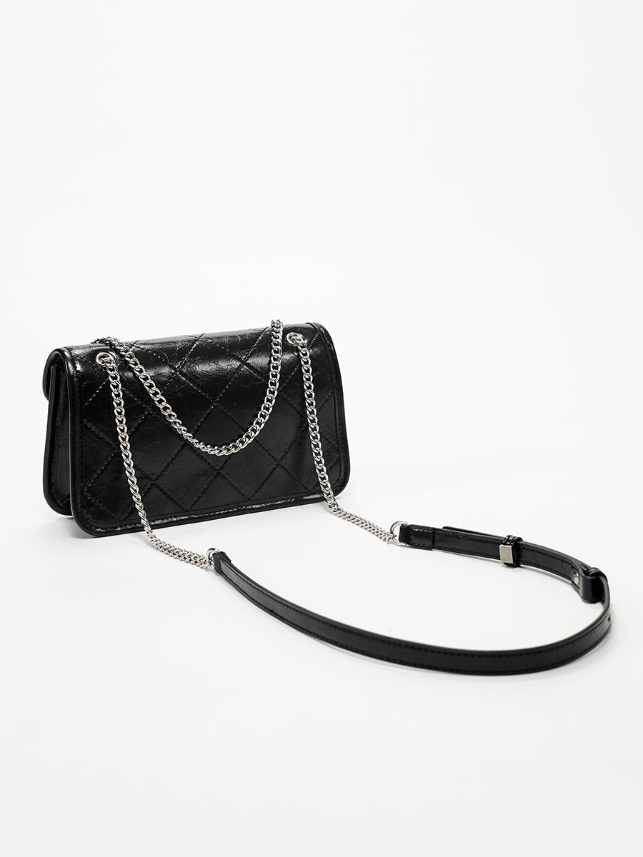 Exquisite diamond-patterned chain bag square bag