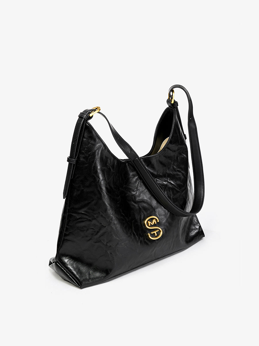 Wrinkled large-capacity shoulder bag