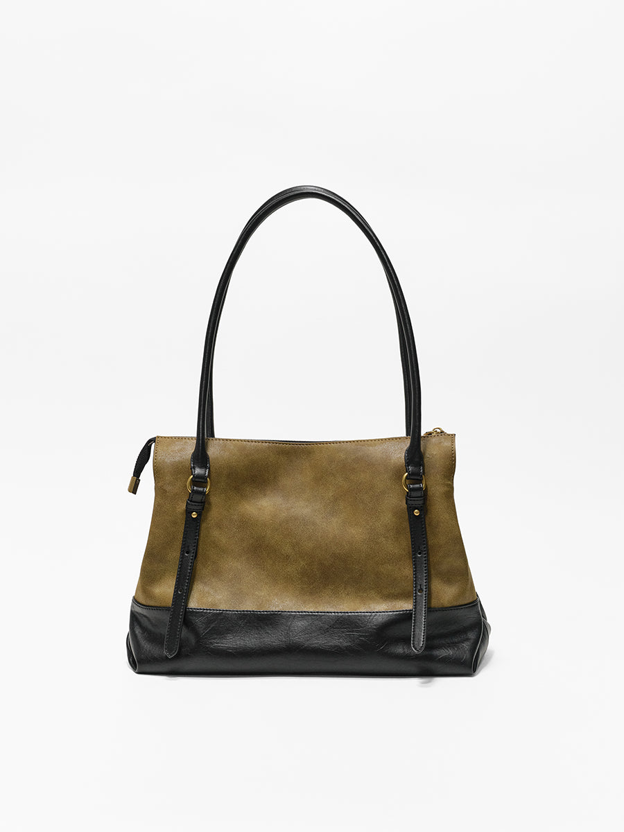 Color-blocked vintage tote bag