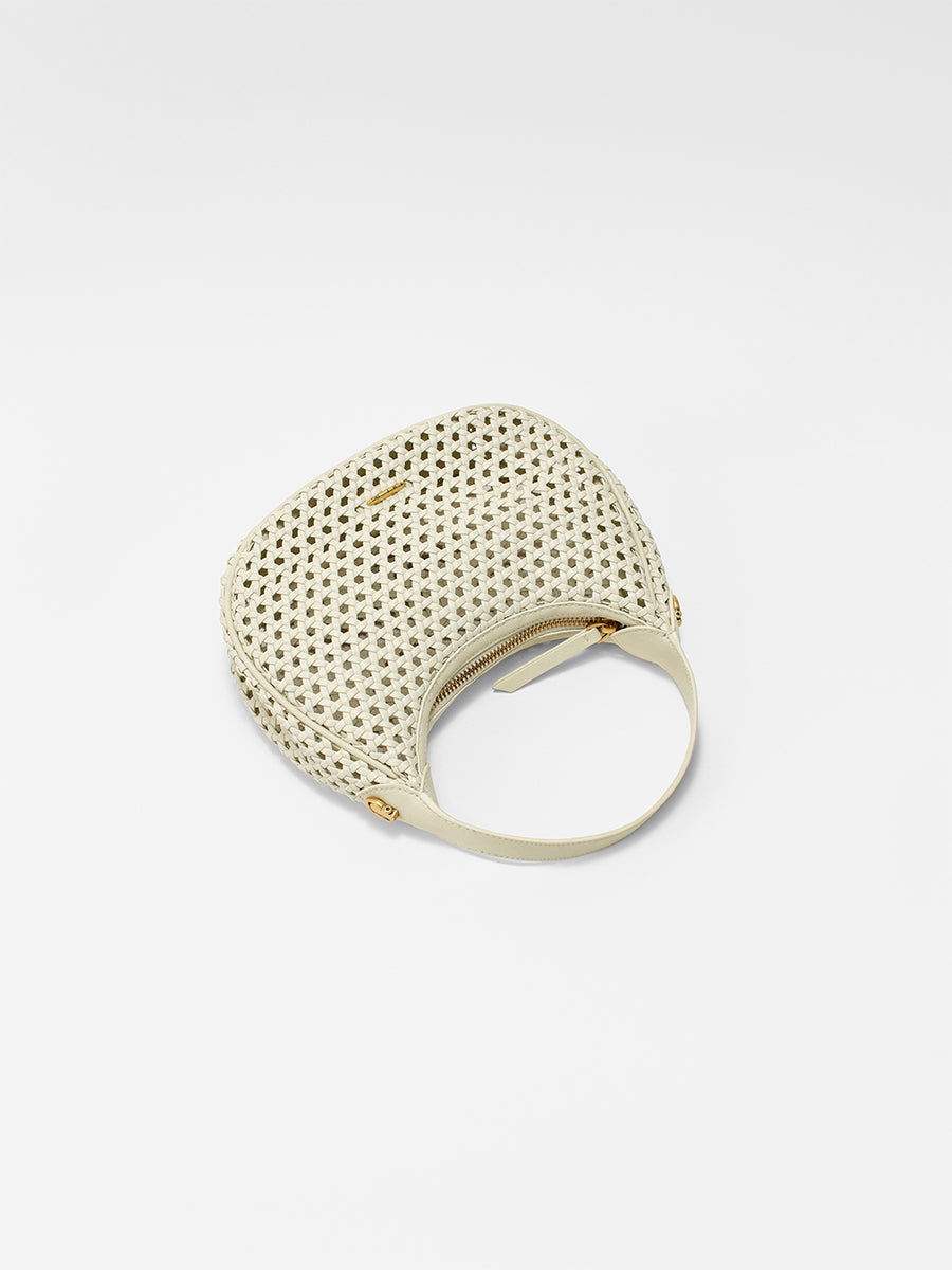 Moon-shaped woven handbag