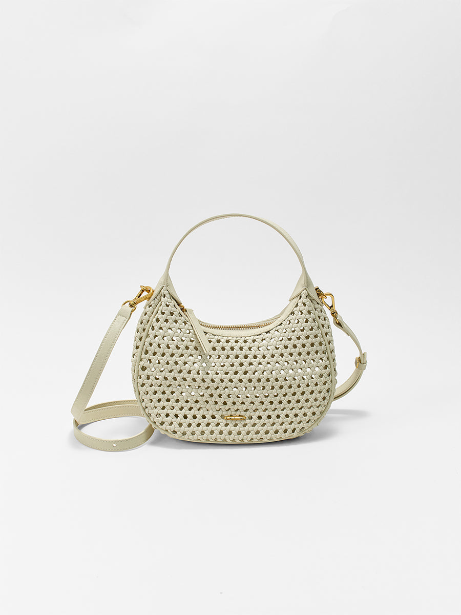 Moon-shaped woven handbag