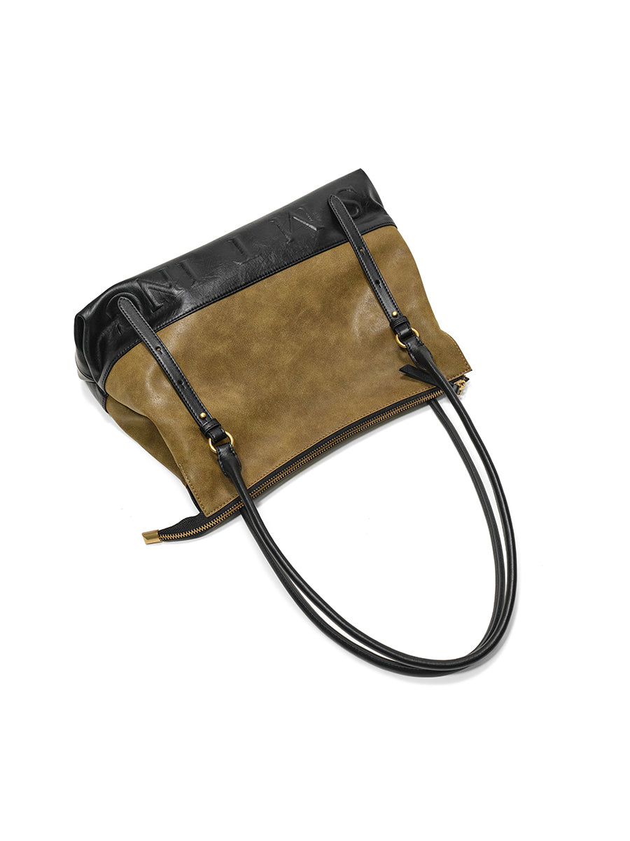 Color-blocked vintage tote bag