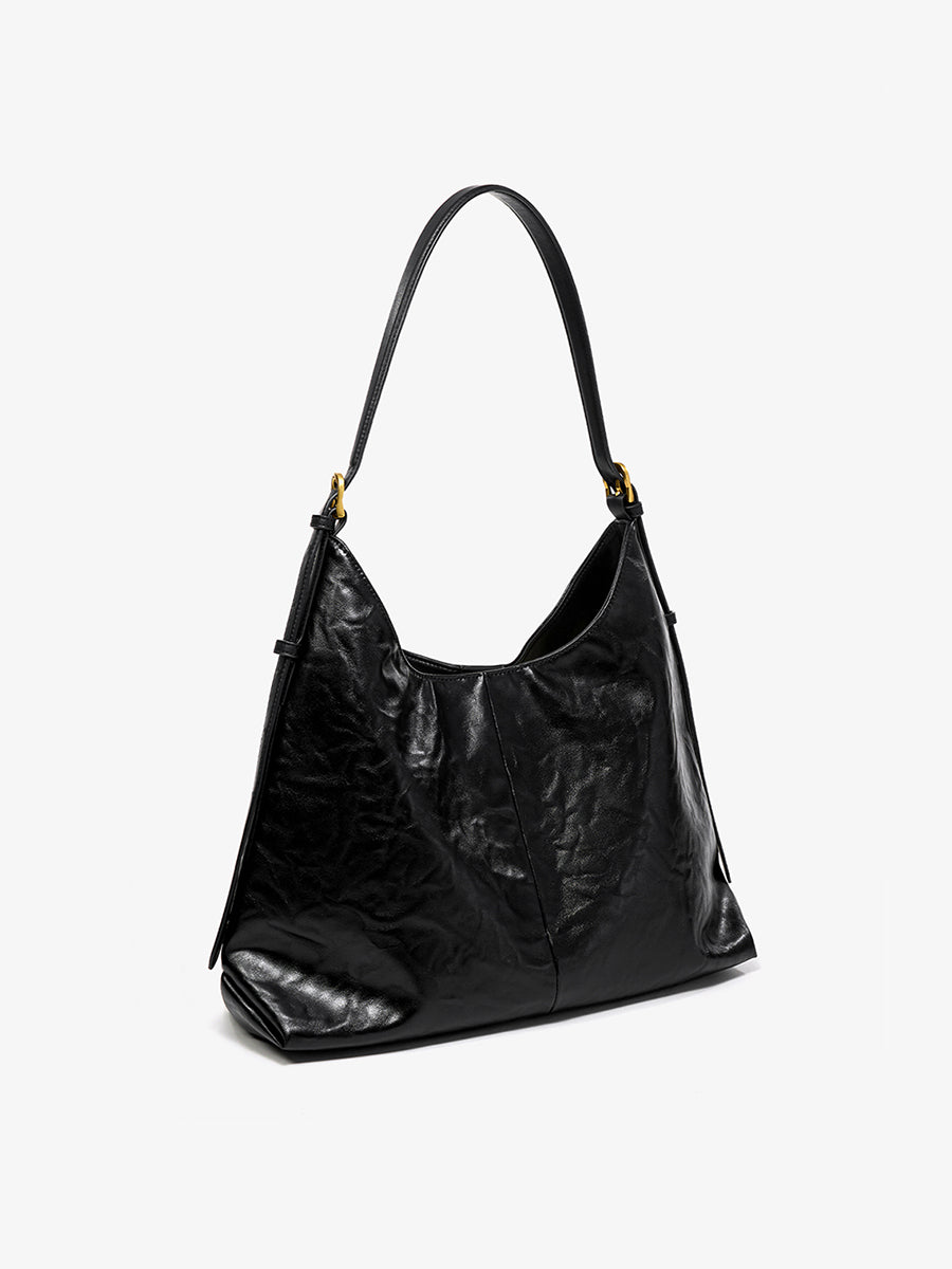 Wrinkled large-capacity shoulder bag