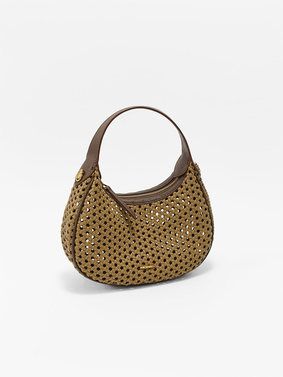 Moon-shaped woven handbag