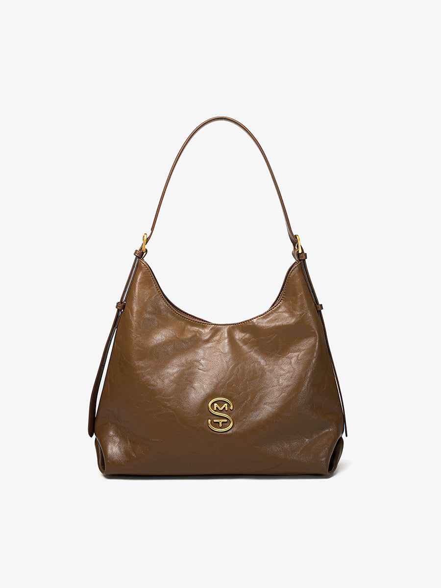 Wrinkled large-capacity shoulder bag
