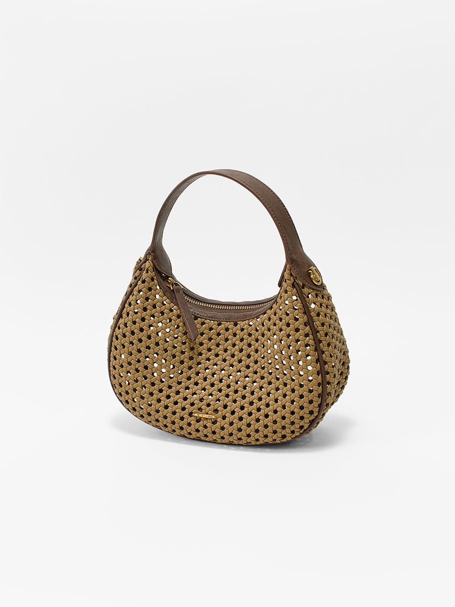 Moon-shaped woven handbag