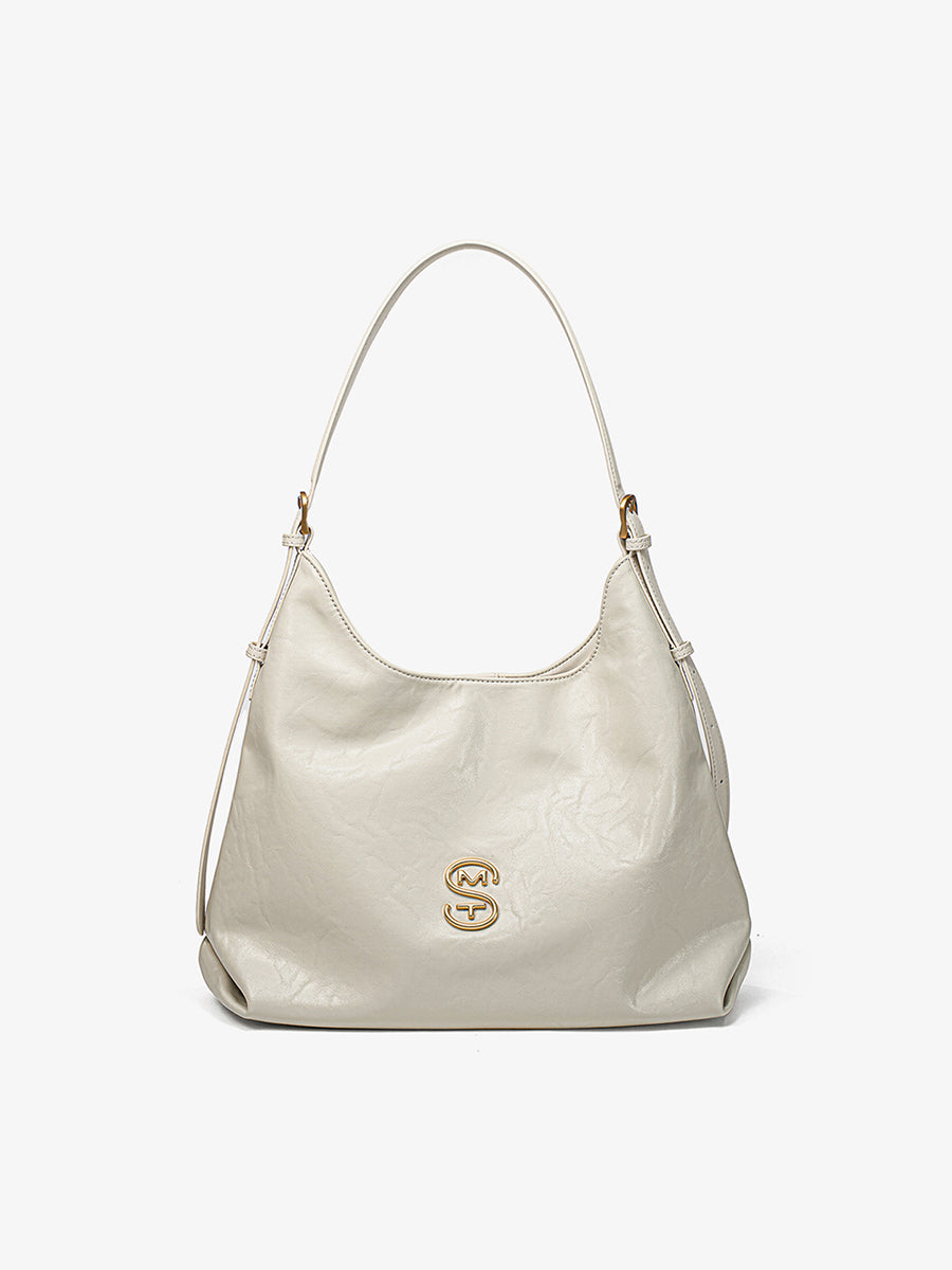 Wrinkled large-capacity shoulder bag