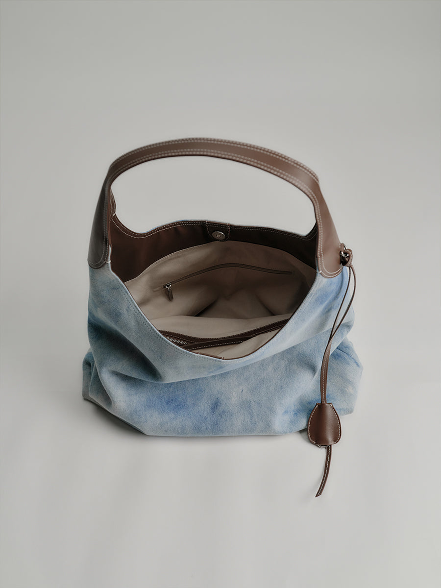 Large-capacity tie-dye denim tote bag
