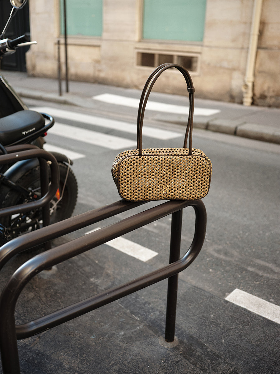 Openwork woven Boston bag