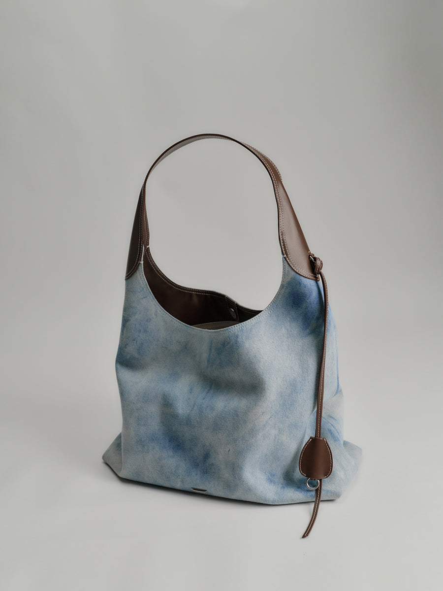Large-capacity tie-dye denim tote bag