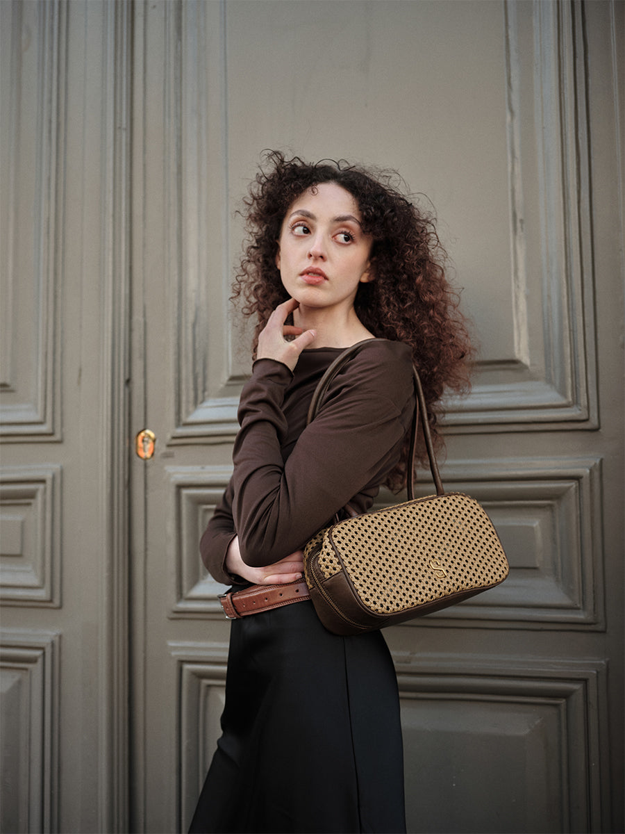 Openwork woven Boston bag