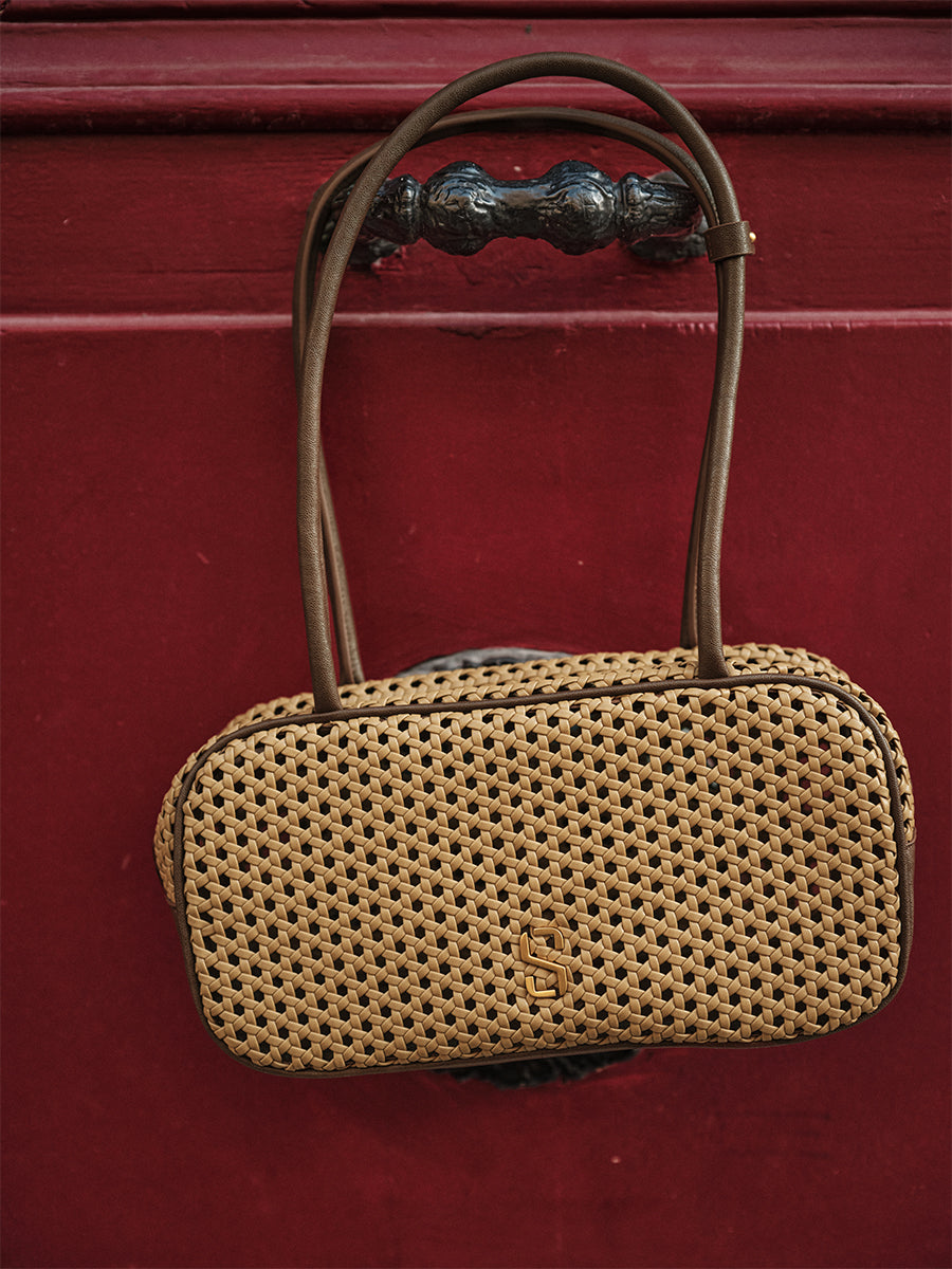 Openwork woven Boston bag