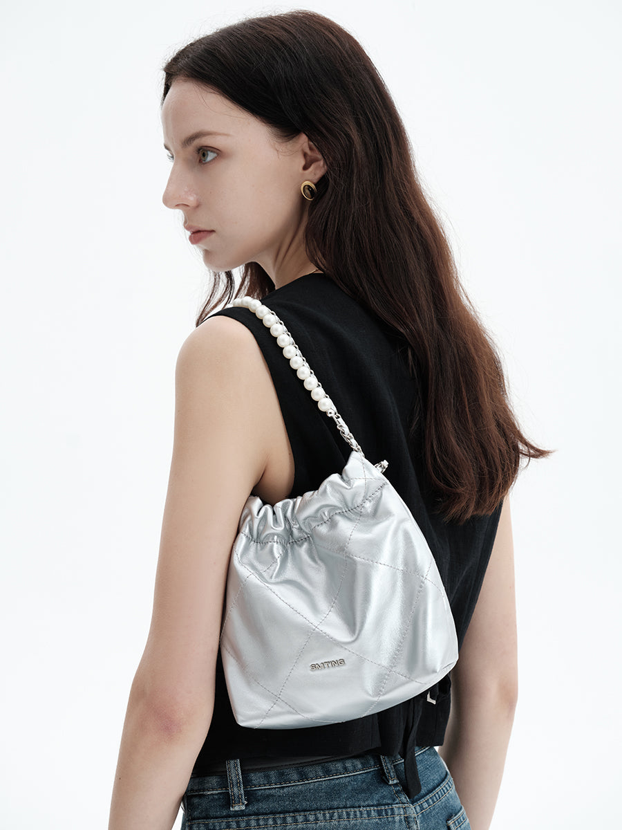 Fashionable versatile pearl chain handbag