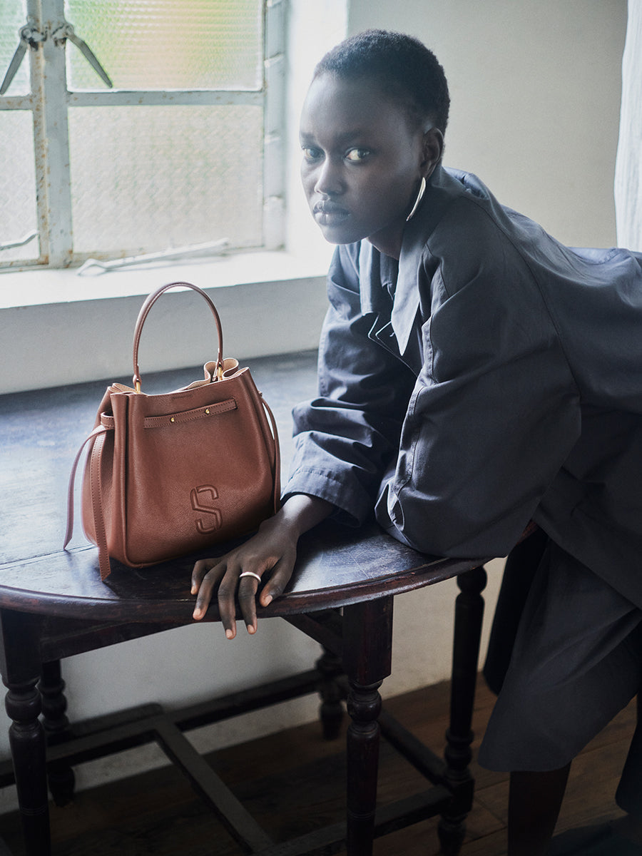 Top-grain Leather Bucket Bag