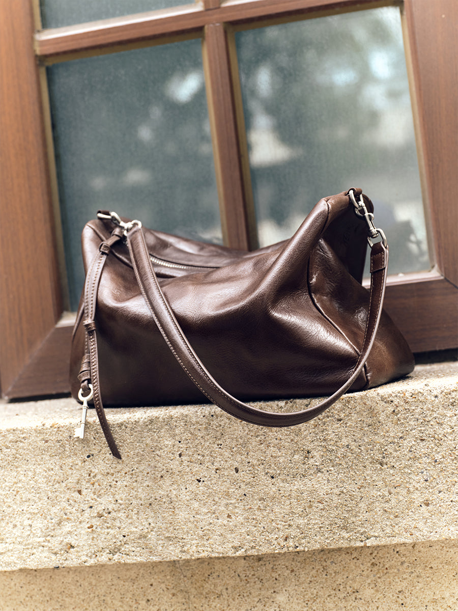First-layer cowhide hobo bag