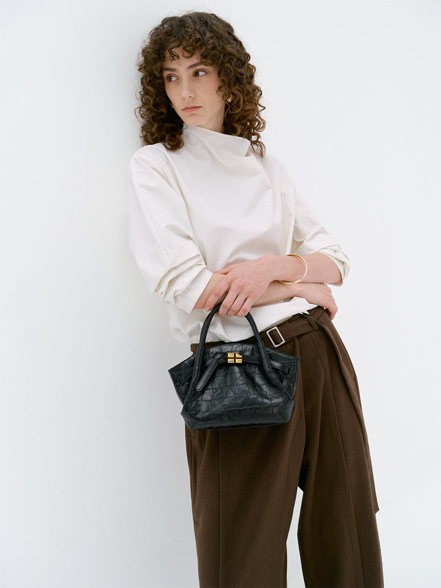 Top-grain leather handbag