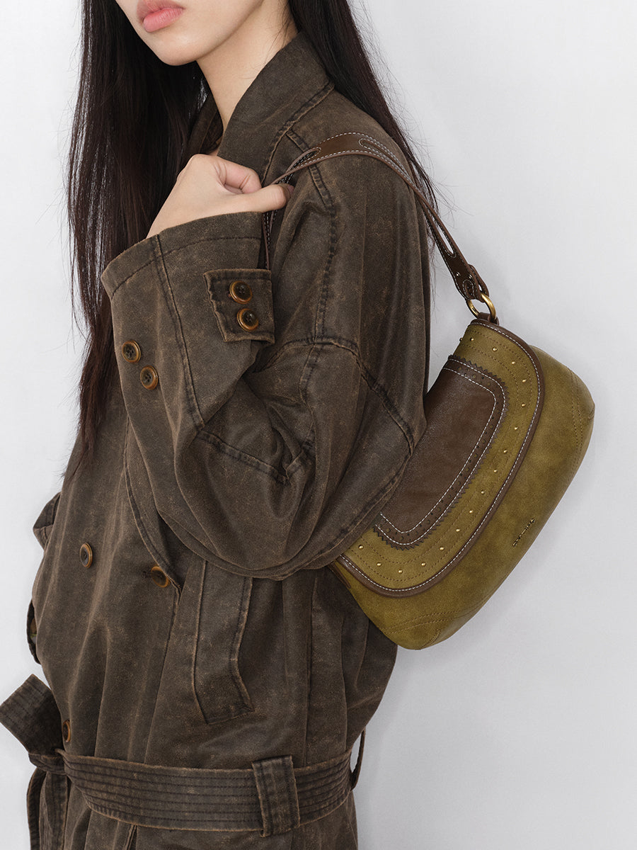 Old leather vintage underarm bag saddle bag