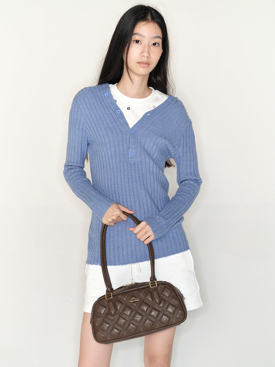 Diamond-patterned boston bag
