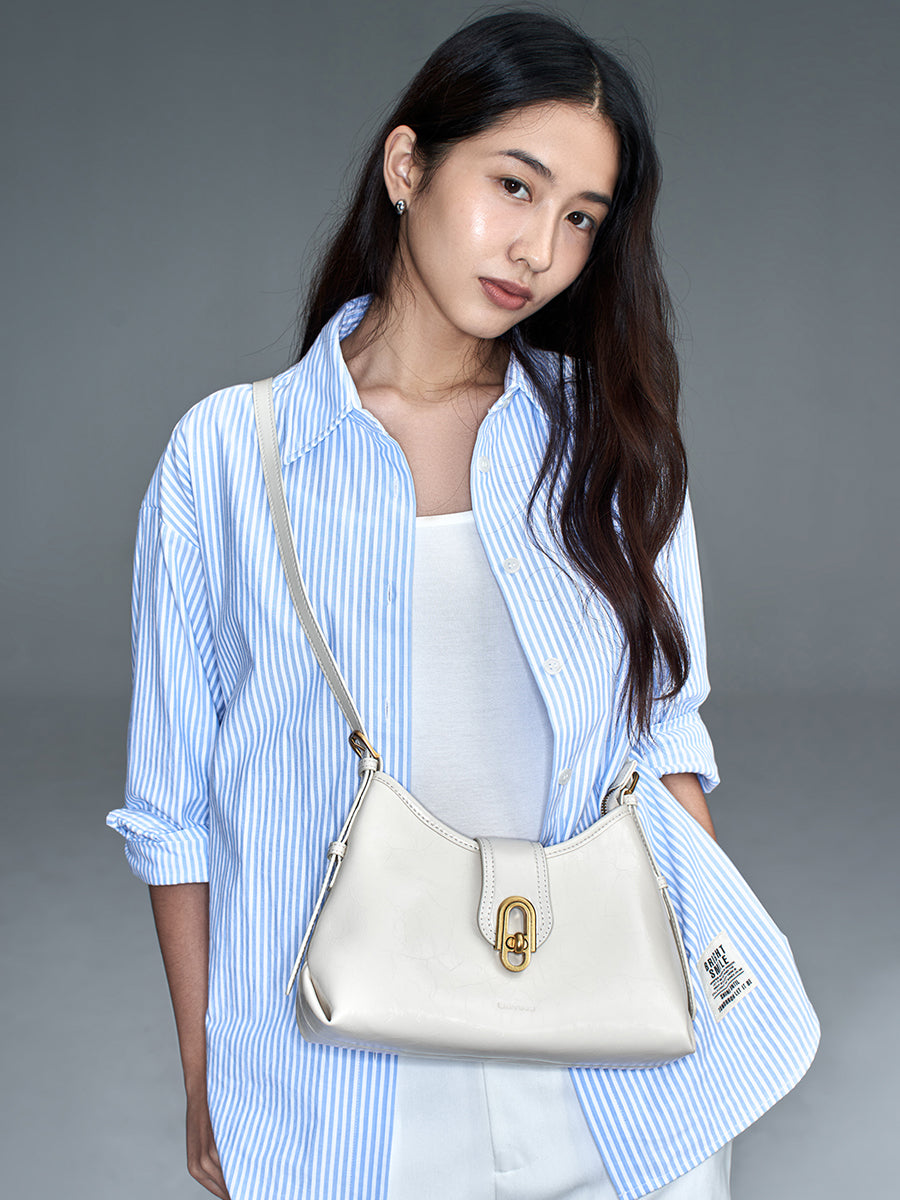 Large-capacity cowhide single-shoulder tote bag