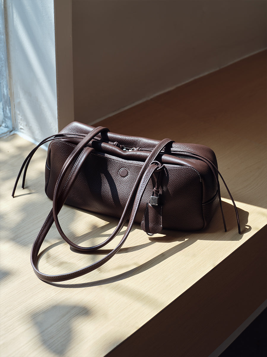 top grain leather luxury baguette bag