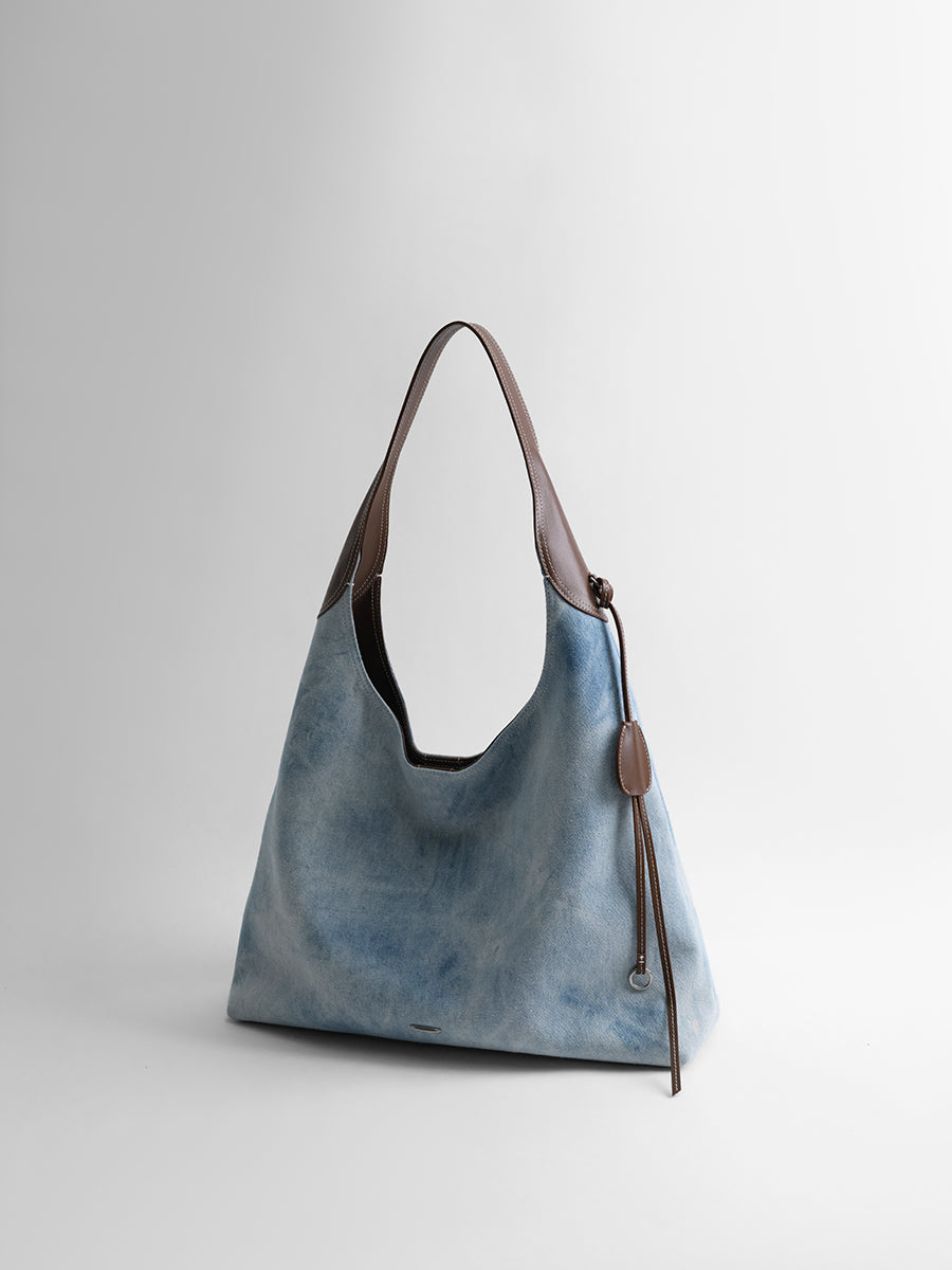 Large-capacity tie-dye denim tote bag