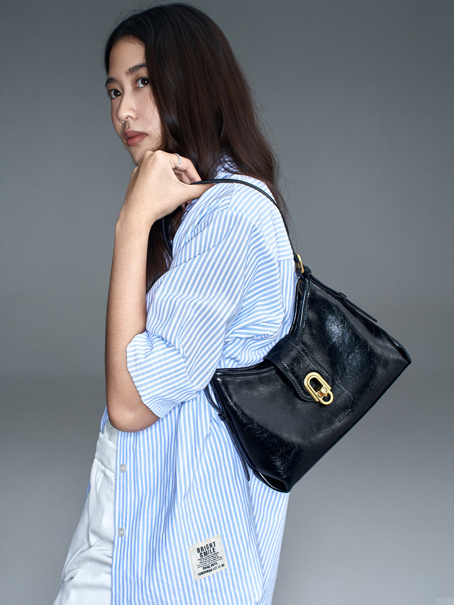 Large-capacity cowhide single-shoulder tote bag