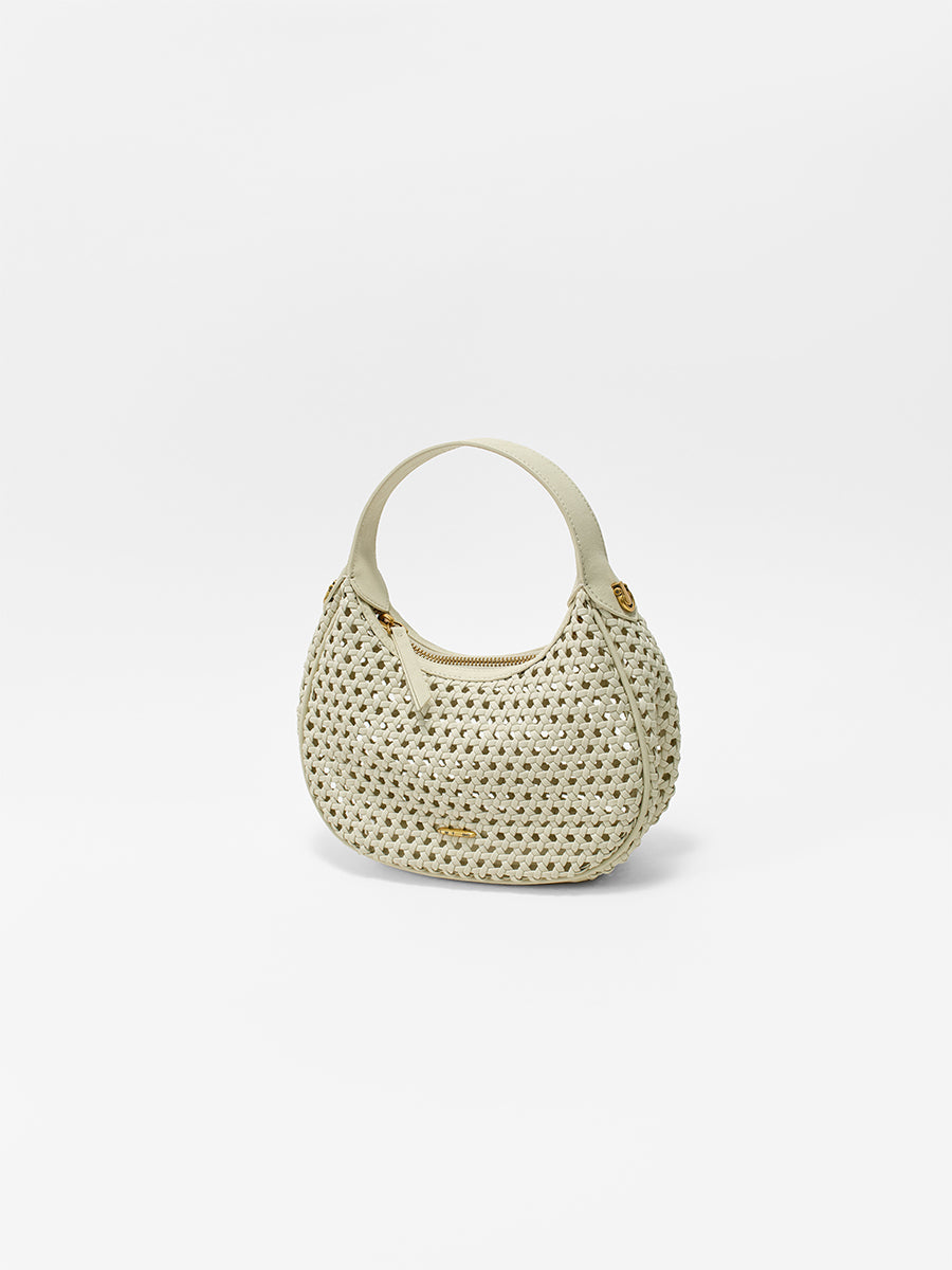 Moon-shaped woven handbag