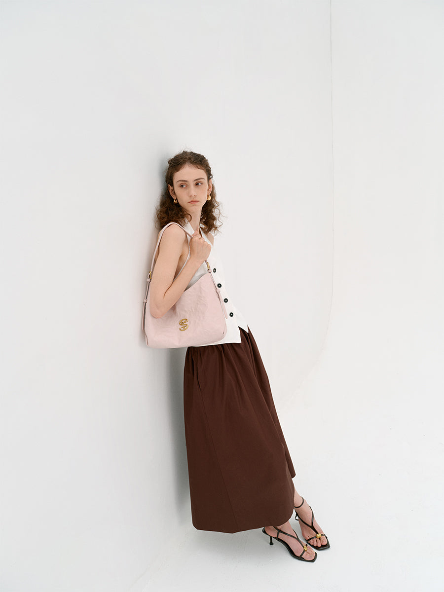 Wrinkled large-capacity shoulder bag
