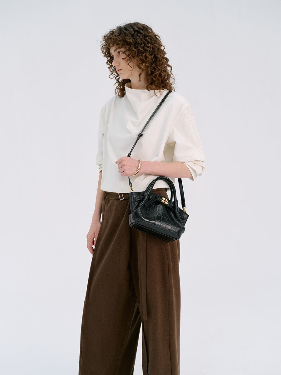 Top-grain leather handbag