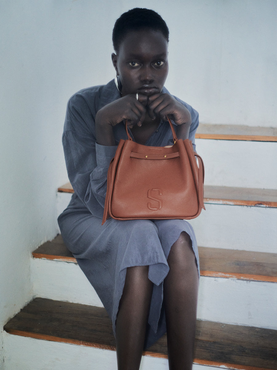 Top-grain Leather Bucket Bag