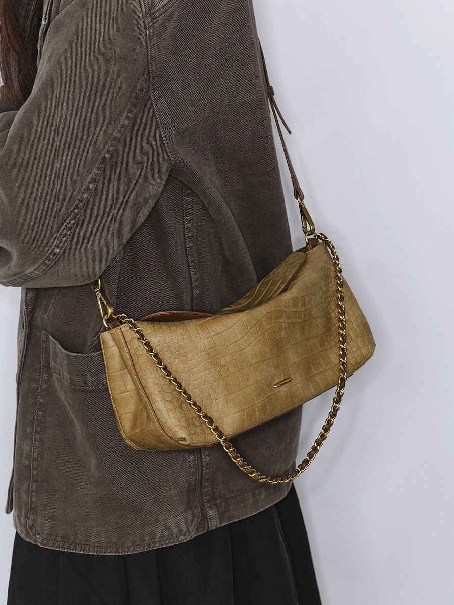 Crocodile pattern chain shoulder bag