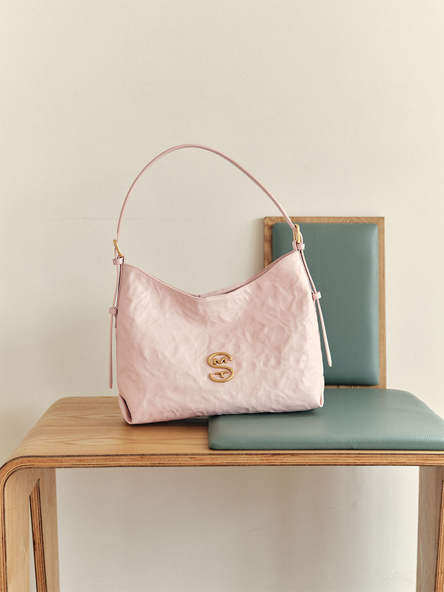 Wrinkled large-capacity shoulder bag