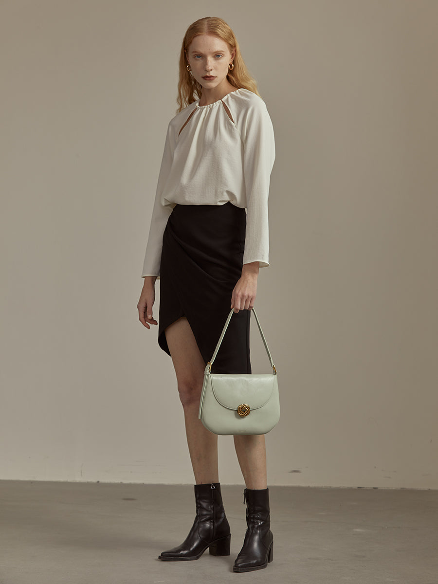 Textured cowhide underarm bag saddle bag