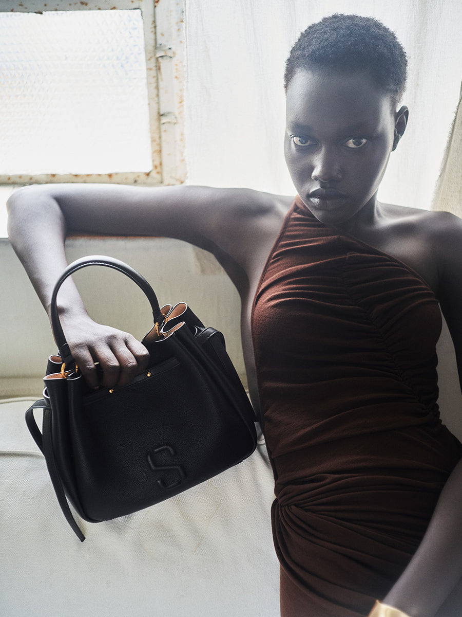 Top-grain Leather Bucket Bag