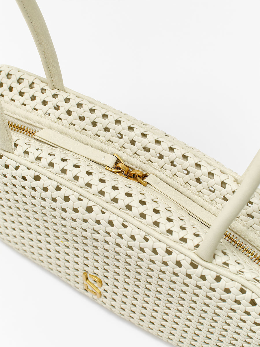 Openwork woven Boston bag