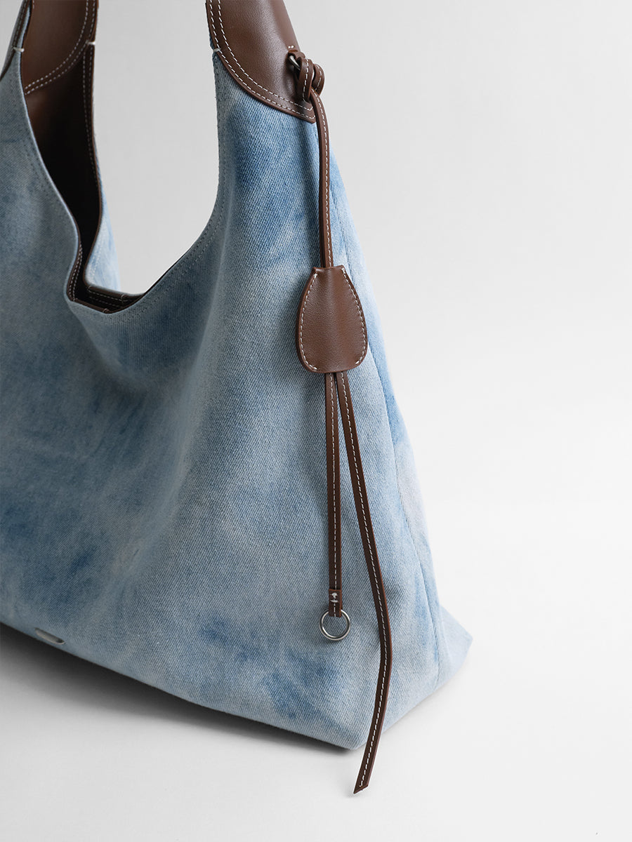 Large-capacity tie-dye denim tote bag