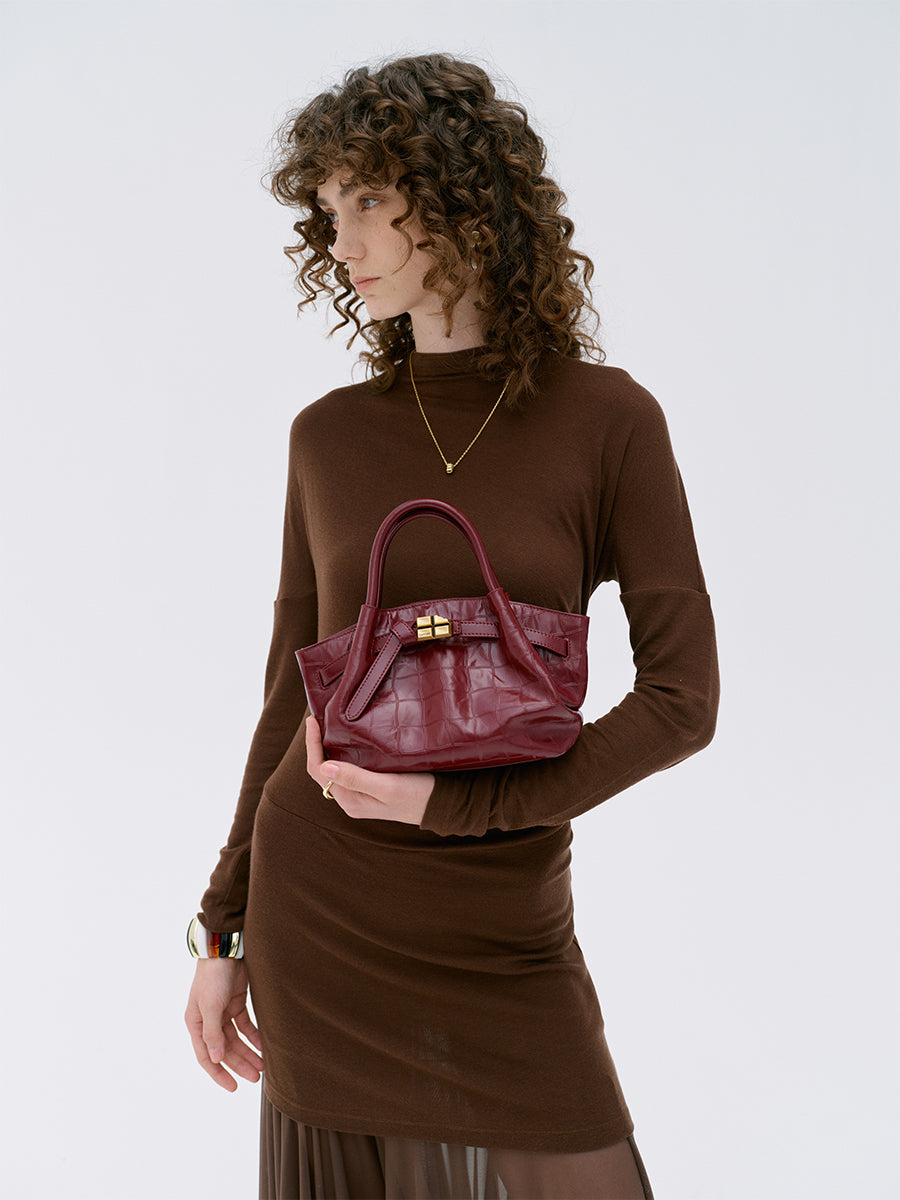 Top-grain leather handbag