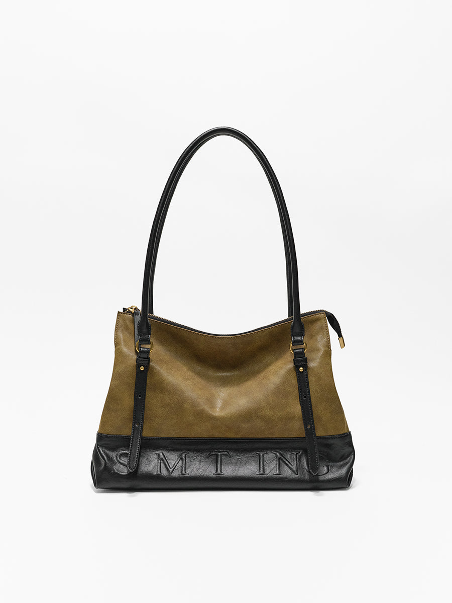 Color-blocked vintage tote bag