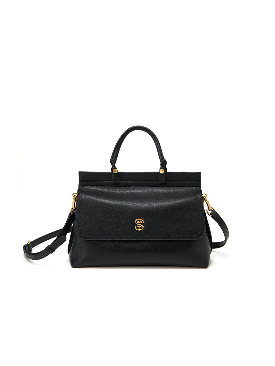 Metal logo kelly bag cowhide handbag