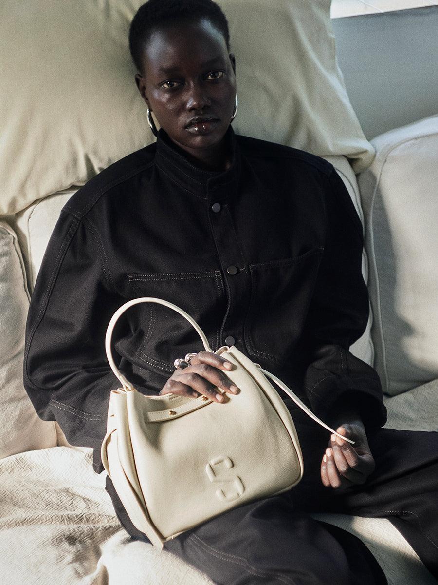 Top-grain Leather Bucket Bag