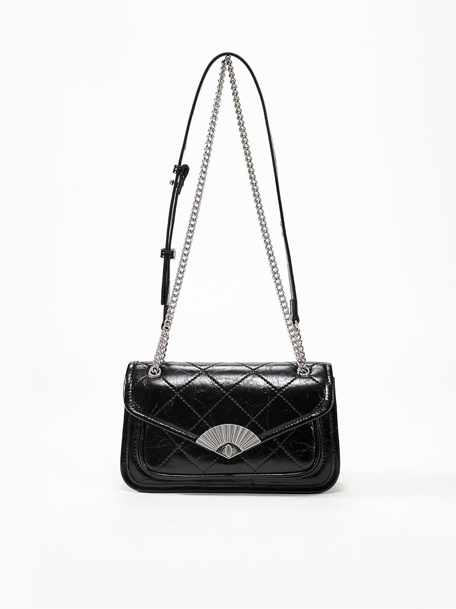 Exquisite diamond-patterned chain bag square bag