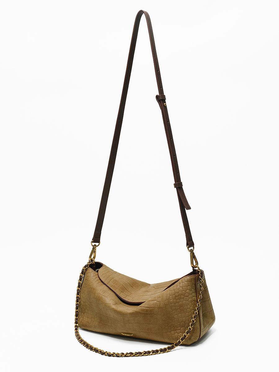 Crocodile pattern chain shoulder bag