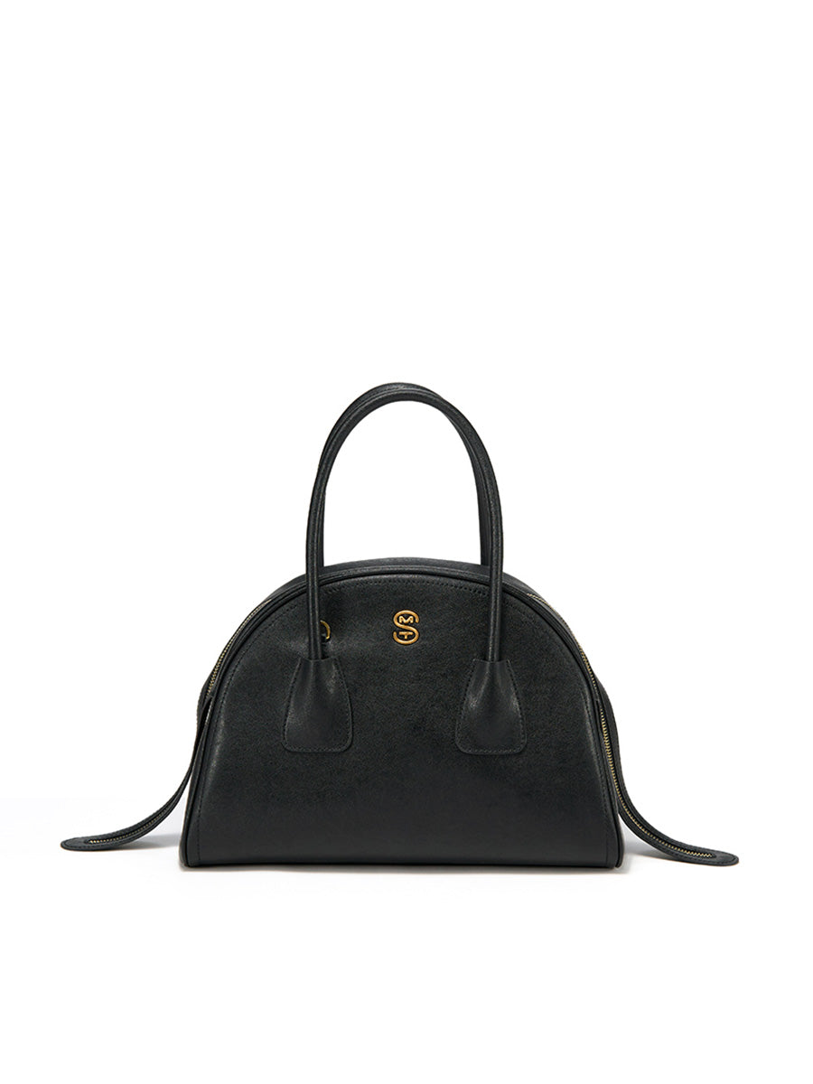 Half-moon shaped boston handbag