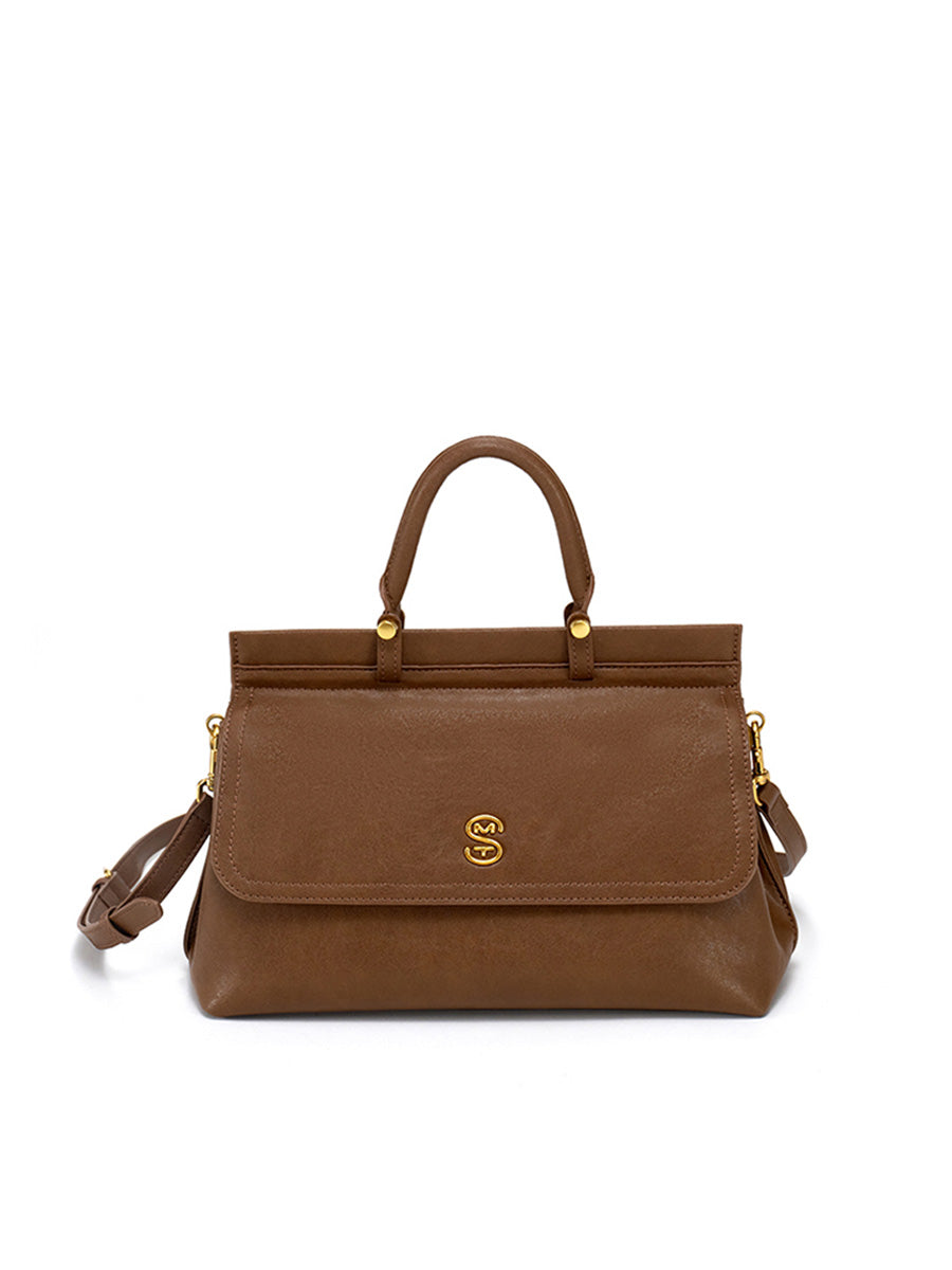 Metal logo kelly bag cowhide handbag