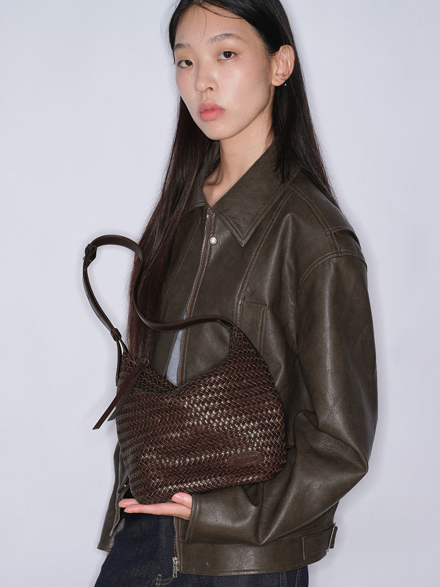 Top-grain Leather Woven Bag
