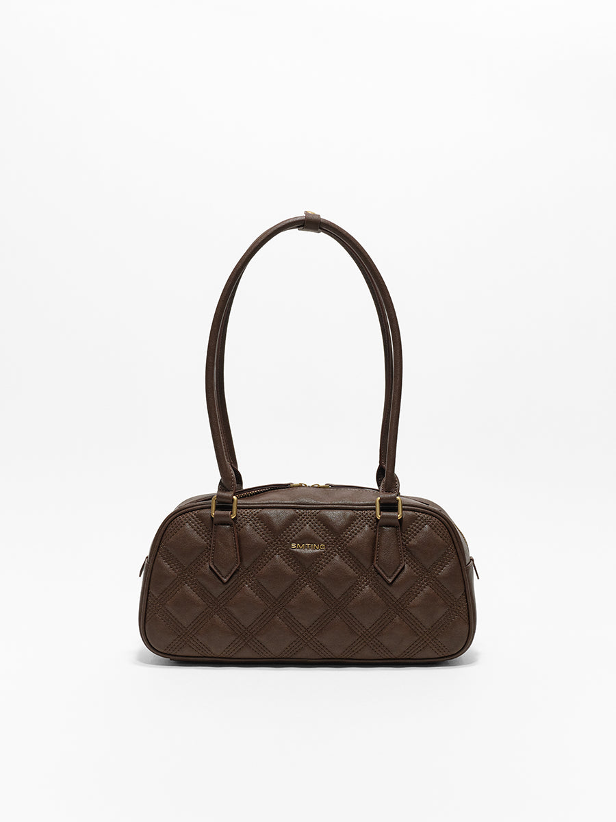 Diamond-patterned boston bag