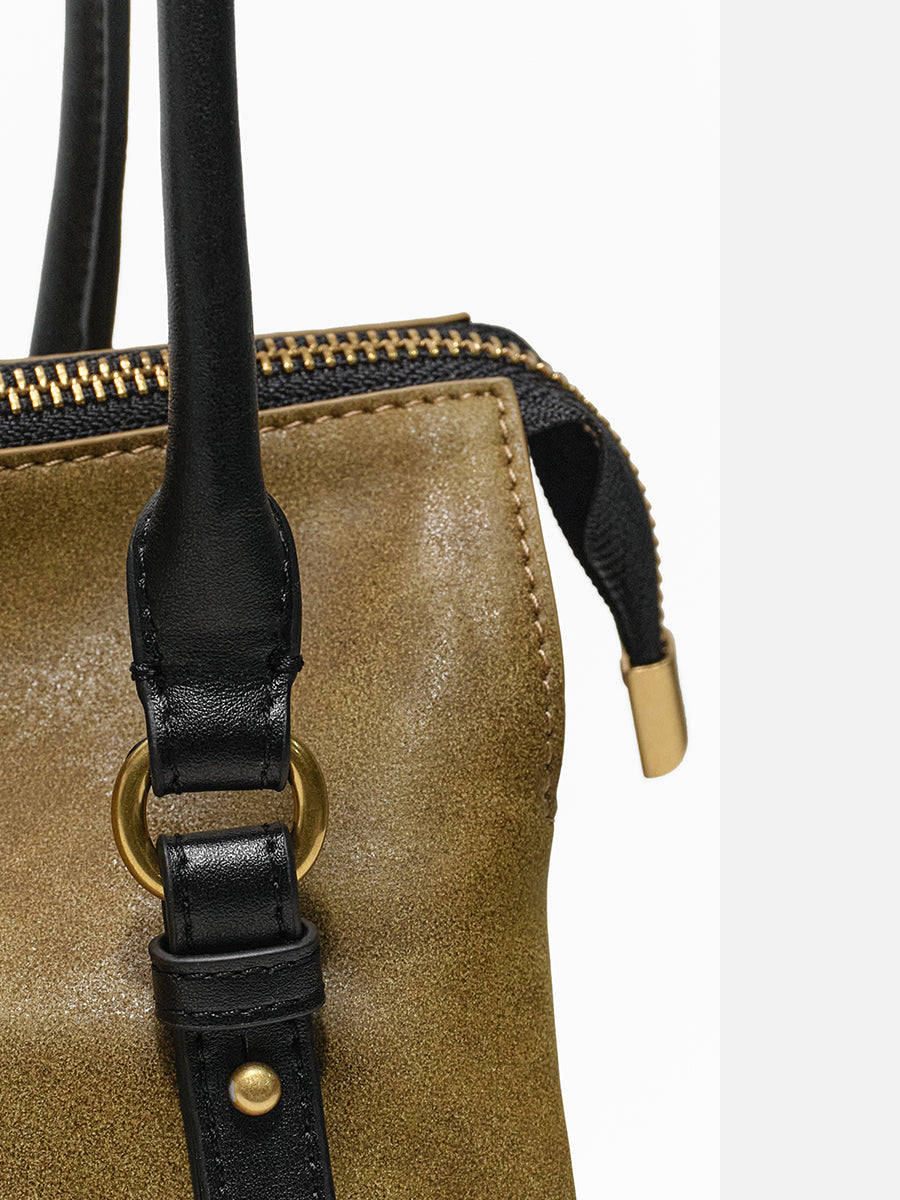 Color-blocked vintage tote bag