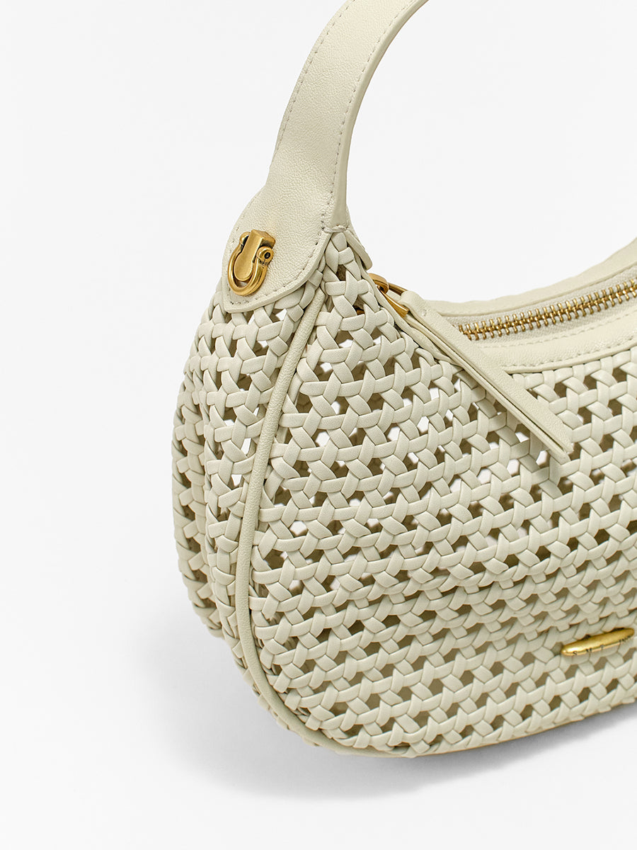 Moon-shaped woven handbag