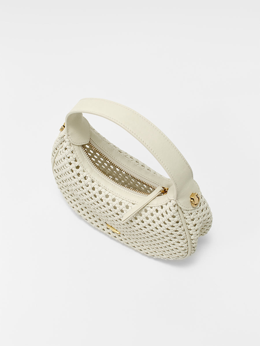 Moon-shaped woven handbag