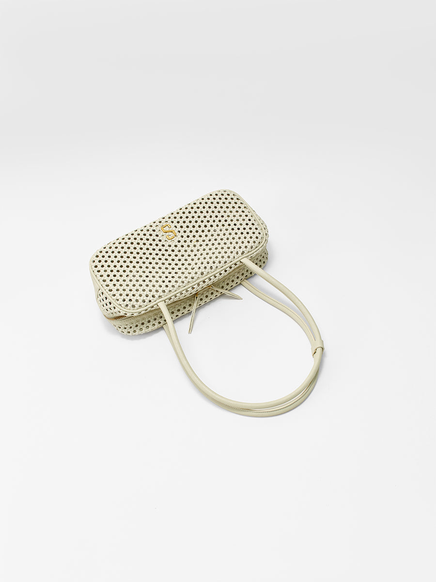 Openwork woven Boston bag